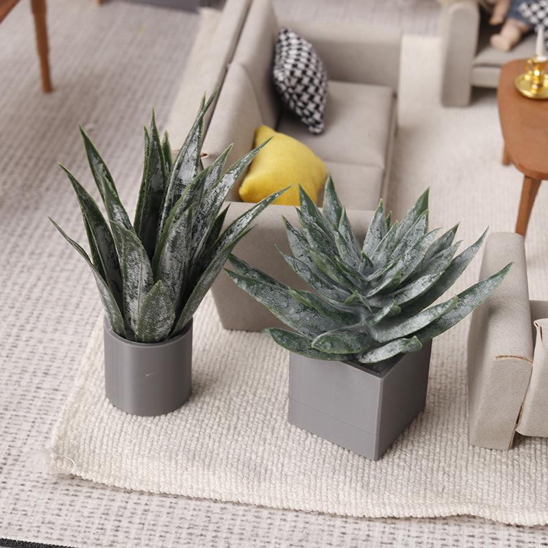 Aloe Vera Pot - Miniatur-Aloe-Vera-Topfpflanze Ornament Puppenhaus-Pflanzenmodell Puppenhaus-Mikroszene Landschaftsdekoration Rollenspiel-Spielzeug